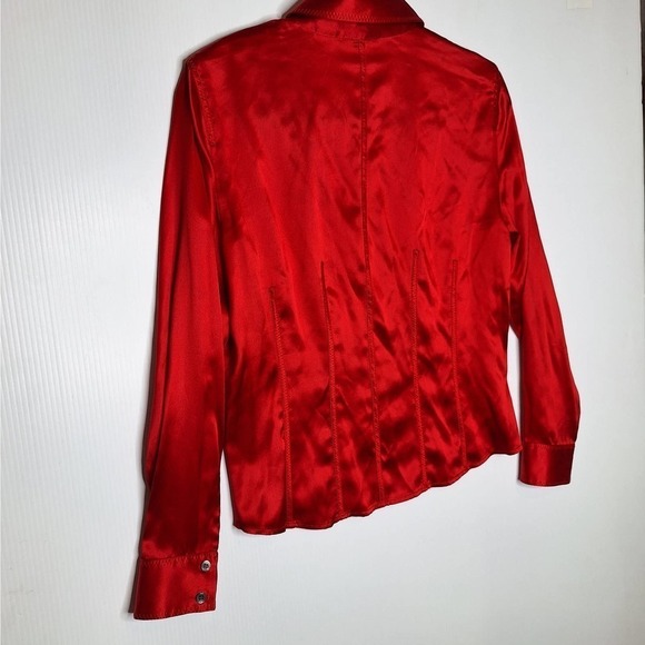 Vintage Y2K Liz Claiborne Petite Red 100% Silk Button Blouse Top Collar 8P Small - Picture 10 of 10